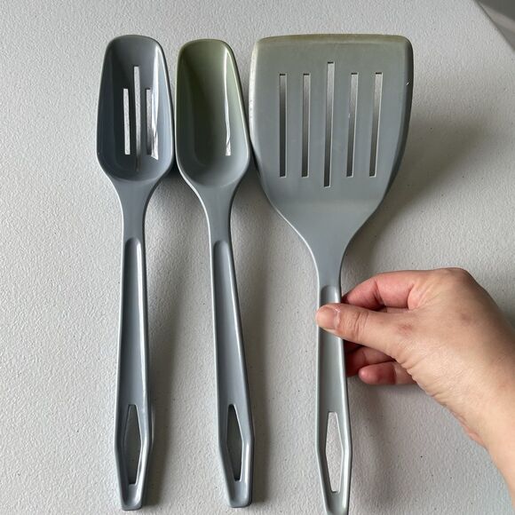 Vintage King Kraft Nylon Slatted Spatula Turner Cooking Spoons Blue Lot of 3 USA - Picture 3 of 11